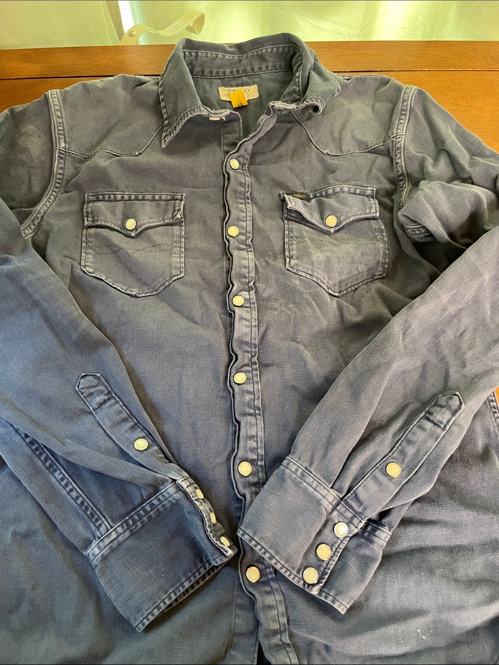 Ralph Lauren Polo Denim Supply Vintage  Men's Blue Pearl Snap-Front Shirt  Small